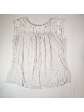 Gap Womens Small Petite Crochet Lace Yoke Sleeveless Tank Top Heather